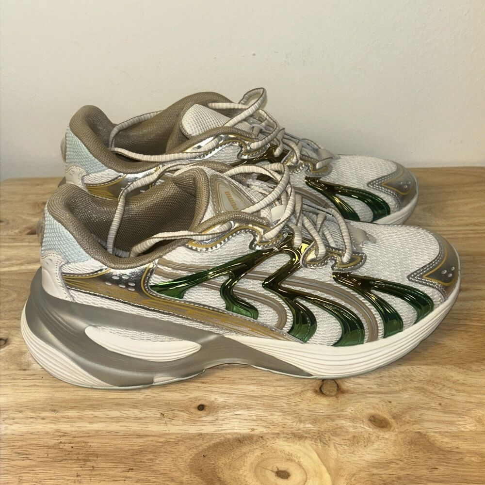 Puma Inverse Sneakers Women’s Size 9.5 White Gold Green Athletic Running Shoes - Picture 4 of 9